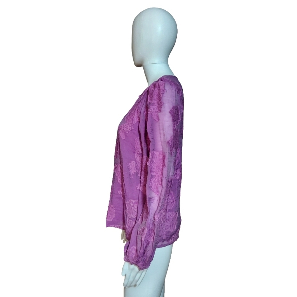 LOFT Floral Jacquard Keyhole Blouse In Violet - Picture 5 of 12